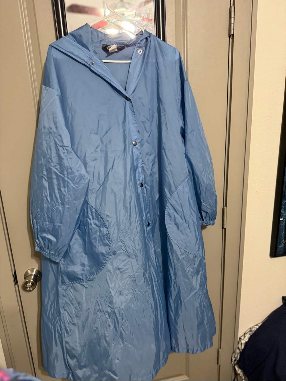 Light Blue vintage Aqua Sheen Women's Hooded Rain poncho